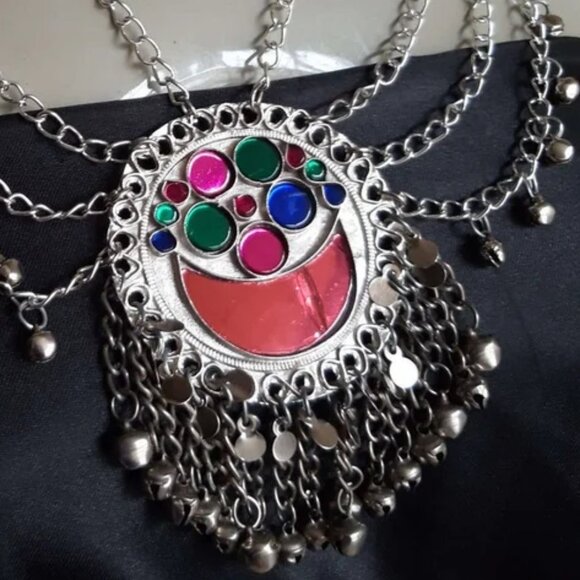 Ethnic Multilayers Bib Necklace, Tribal Silver Bib Necklace, Kuchi Boho Jewelry - Picture 3 of 6